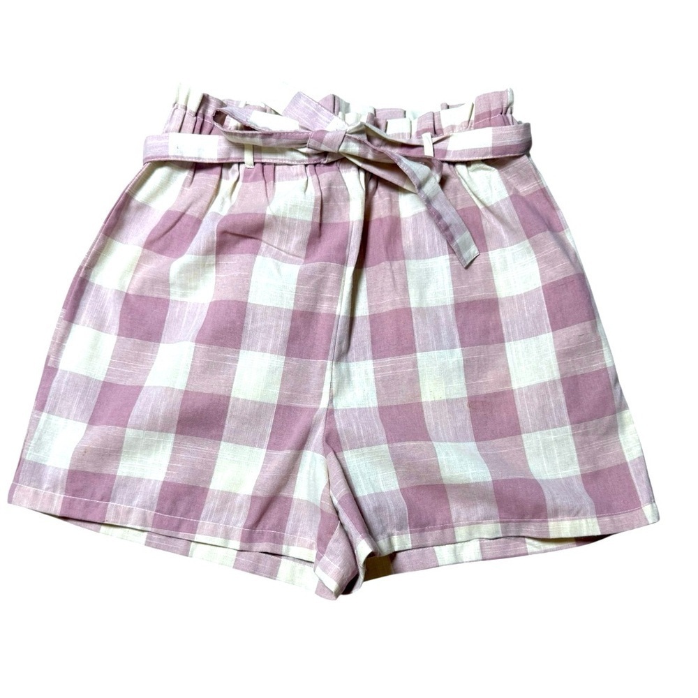 Primark Checkered Paperbag tie shorts pink and white check size 2 excellent con